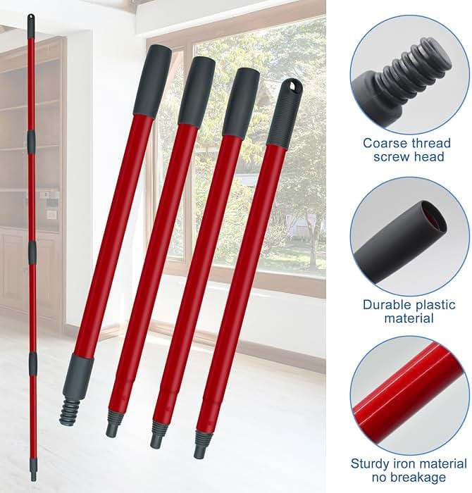 Spin Mop Replace Head, Mop Handle and Base Compatible with Ocedar RinseClean 2-Tank System, 3 Mop Replacement Head, 4-Section Sturdy Iron 30-58in Mop Handle and 1 Triangle Mop Head Cover Combo Set - Image 5