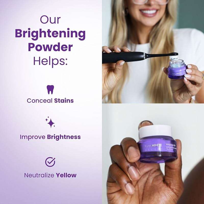 PurelyWHITE DELUXE, Simply Purple Brightening Powder - Conceals Stains, No Sensitivity - Enamel-Safe Toothpaste Whitening Powder for Coffee, Tea, Food, Wine, and Tobacco Stains. - Image 5