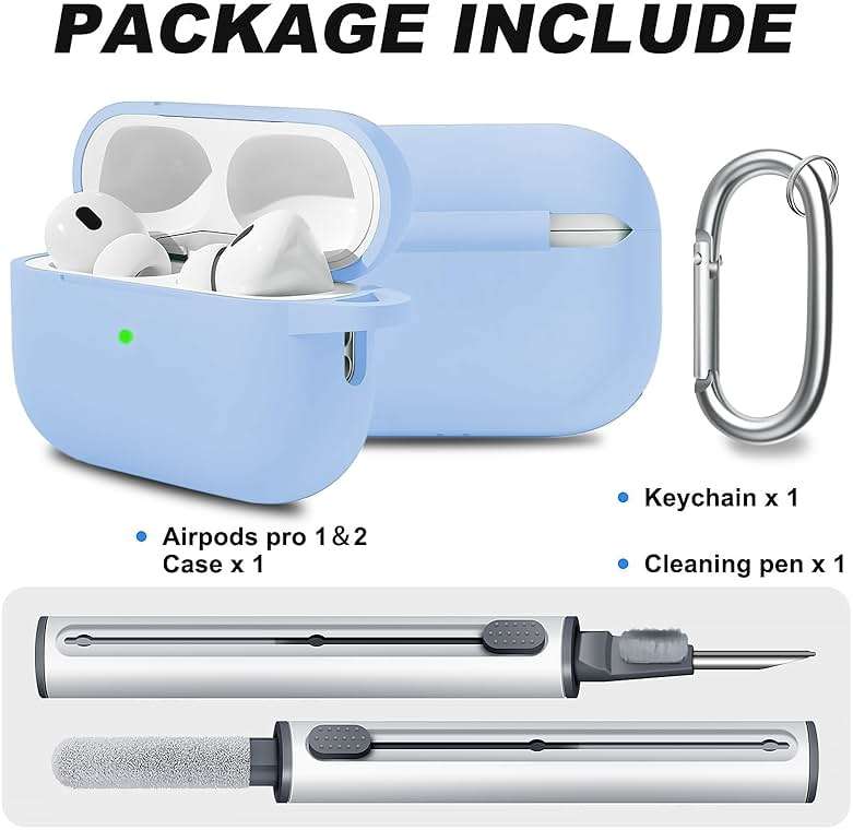 MOLOVA AirPod Pro Case Cover with Cleaner Kit, Soft Silicone Cover for AirPods Pro Case 2nd/1st Comes with Keychain for Women Men,Suitable Cases for Airpods Pro 2nd Generation Case and 1st-Denim Blue - Image 2