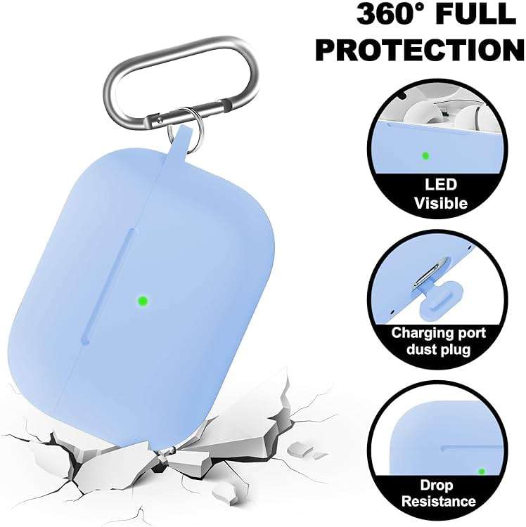 MOLOVA AirPod Pro Case Cover with Cleaner Kit, Soft Silicone Cover for AirPods Pro Case 2nd/1st Comes with Keychain for Women Men,Suitable Cases for Airpods Pro 2nd Generation Case and 1st-Denim Blue - Image 4