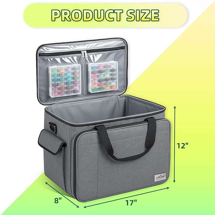 JJRING Sewing Machine Carrying Case, Portable Sewing Machine Bag with Shoulder Strap, Heavy Duty Sewing Machine Tote Suitable for Standard Sewing Machines, Grey - Image 2