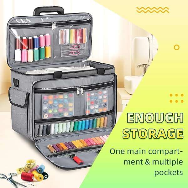 JJRING Sewing Machine Carrying Case, Portable Sewing Machine Bag with Shoulder Strap, Heavy Duty Sewing Machine Tote Suitable for Standard Sewing Machines, Grey - Image 3