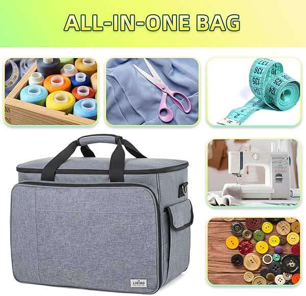 JJRING Sewing Machine Carrying Case, Portable Sewing Machine Bag with Shoulder Strap, Heavy Duty Sewing Machine Tote Suitable for Standard Sewing Machines, Grey - Image 4