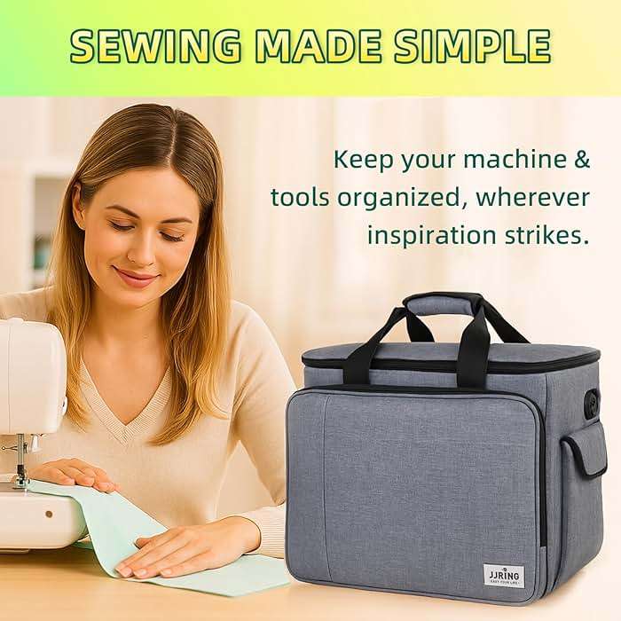 JJRING Sewing Machine Carrying Case, Portable Sewing Machine Bag with Shoulder Strap, Heavy Duty Sewing Machine Tote Suitable for Standard Sewing Machines, Grey - Image 7