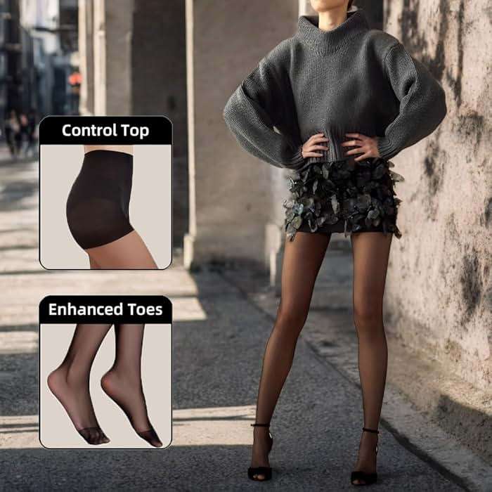 Citystl 3 Pairs Black Sheer Tights for Women - 20D Not Rip Control Top Pantyhose with Reinforced Toes - Resist Tears | 3 Pairs, Not Rip, Resist Tears, with Reinforced Toes, for Women - Image 4