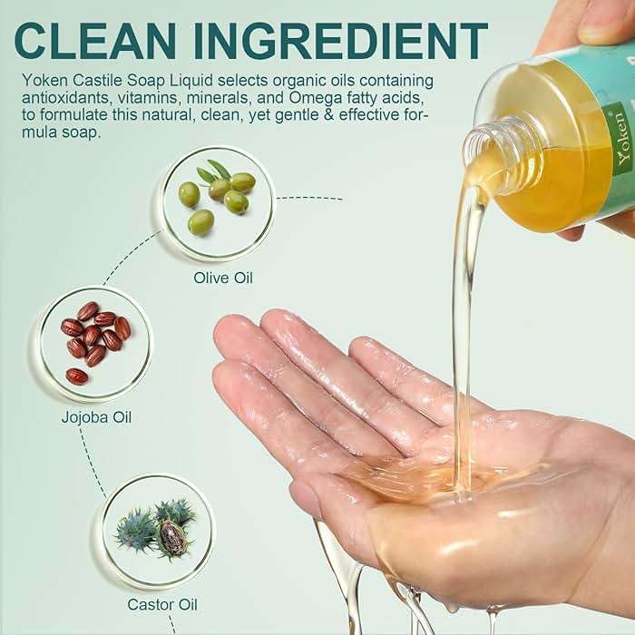Yoken Pure Castile Liquid Soap Organic (EWG Verified, Unscented, 8 OZ), Made with Organic Oils, No Added Fragrance, Vegan, Castile Soap Liquid for Face, Laundry, Dishes, Sensitive Skin, Travel soaps - Image 4