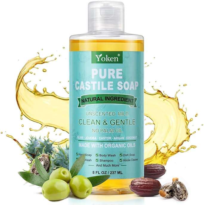 Yoken Pure Castile Liquid Soap Organic (EWG Verified, Unscented, 8 OZ), Made with Organic Oils, No Added Fragrance, Vegan, Castile Soap Liquid for Face, Laundry, Dishes, Sensitive Skin, Travel soaps - Image 8
