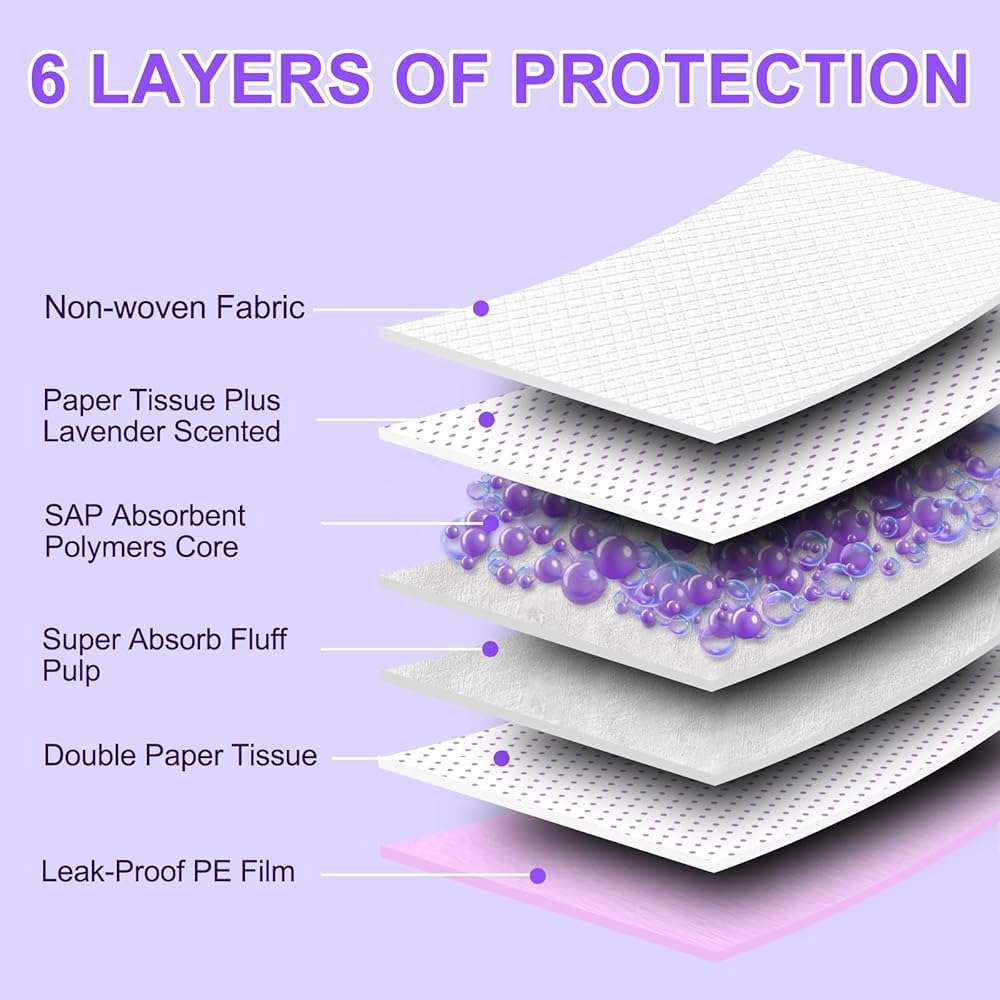 Boscute Lavender Scented Super Absorbent & Leak-Proof Puppy Pads, 36"x36" Odor Control Pet Training Dog Pee Pads, Thicken Quick Dry Pee Pads, Potty Training Pads for Dogs Cats (Lavender Scented) - Image 3