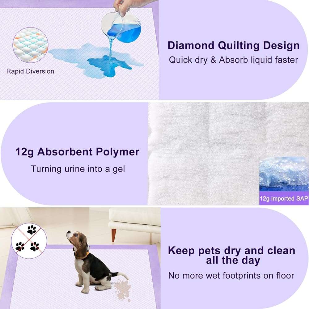 Boscute Lavender Scented Super Absorbent & Leak-Proof Puppy Pads, 36"x36" Odor Control Pet Training Dog Pee Pads, Thicken Quick Dry Pee Pads, Potty Training Pads for Dogs Cats (Lavender Scented) - Image 7