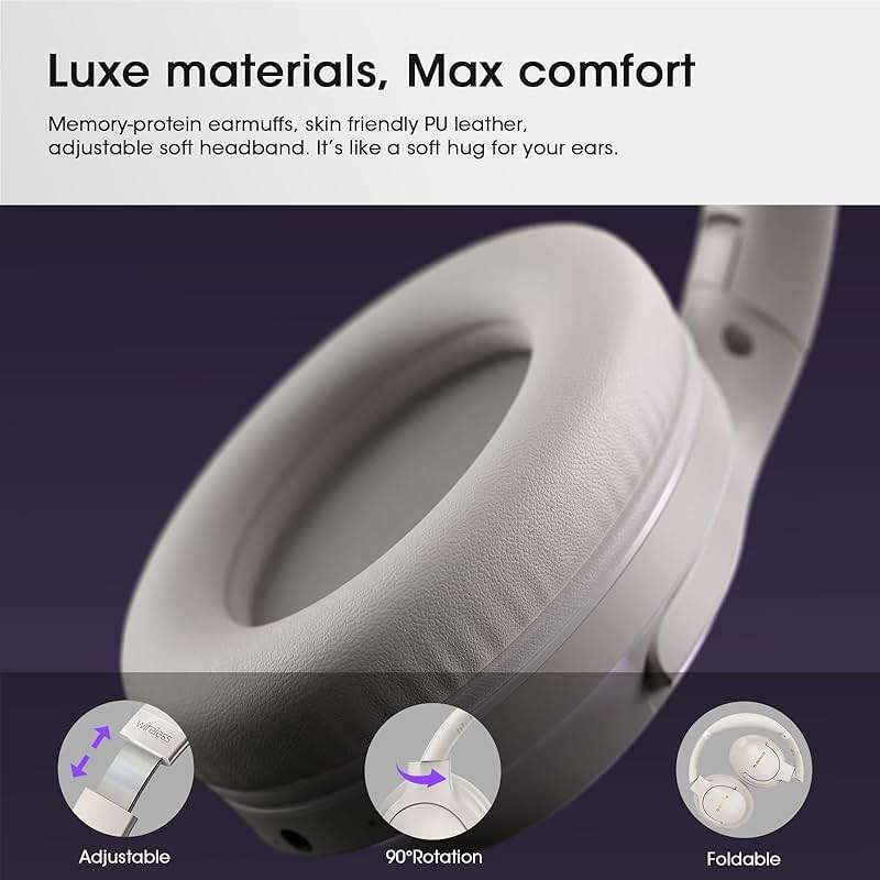 YUMONDEAR Bluetooth Headphones Over Ear, 80H Playtime Wireless Headphone with 3 EQ Modes, Built-in Mic, Deep Bass, HiFi Stereo Foldable Wireless Headset for iPhone PC Travel Workout (Light Gray) - Image 8