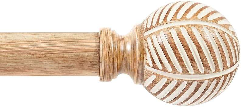 Zeerobee Wood Curtain Rods for Windows 66 to 120, 1 Inch Heavy Duty Drapery Rods with Imitation Wood Grain Leaf Pattern Finials, Indoor/Outdoor Modern Curtain Pole, 32"-120", Brown - Image 1