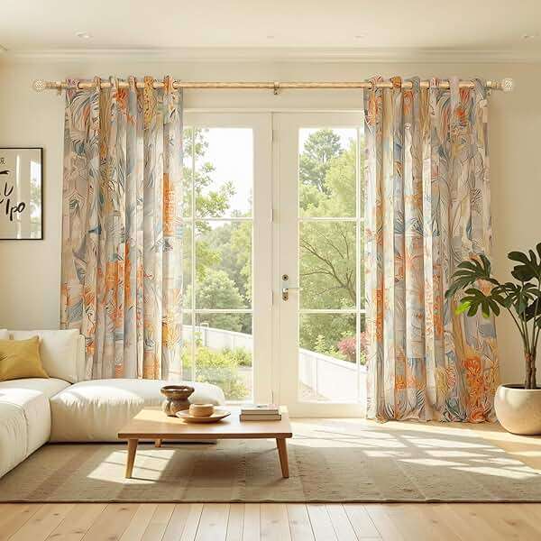 Zeerobee Wood Curtain Rods for Windows 66 to 120, 1 Inch Heavy Duty Drapery Rods with Imitation Wood Grain Leaf Pattern Finials, Indoor/Outdoor Modern Curtain Pole, 32"-120", Brown - Image 9