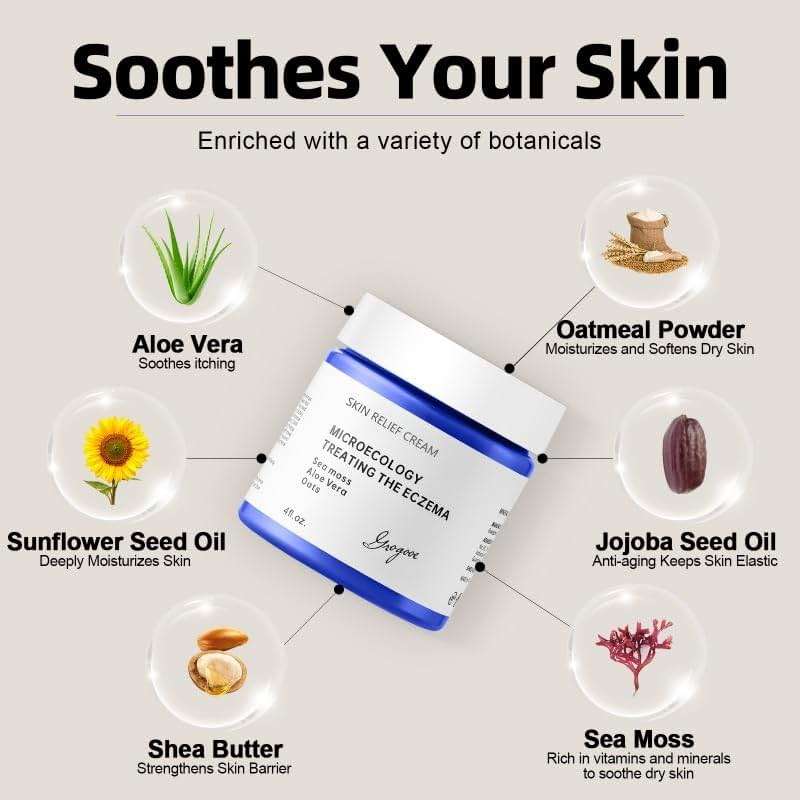 Crogooe Natural Soothing Eczema Cream for Dry & Itchy & Sensitive Skin - Fragrance-Free Moisturizer with Sea Moss, Aloe Vera & Oats for Intense Hydration & Comfort ，Safe for All Ages (4 oz) - Image 2