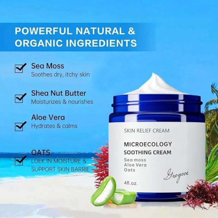 Crogooe Natural Soothing Eczema Cream for Dry & Itchy & Sensitive Skin - Fragrance-Free Moisturizer with Sea Moss, Aloe Vera & Oats for Intense Hydration & Comfort ，Safe for All Ages (4 oz) - Image 4