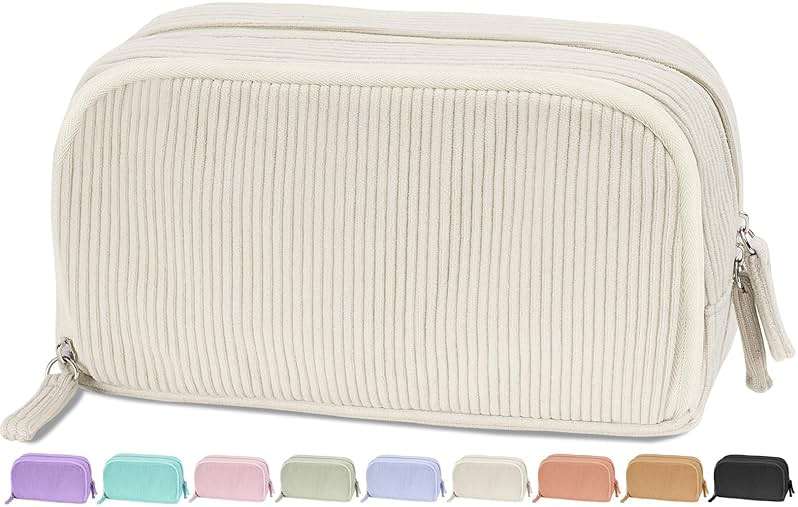 Sooez Big Capacity Pencil Case Pen Pouch, Soft Corduroy Pencil Bag with 3 Compartment, Multiple Pockets, Sturdy Zipper, Cute School Supplies Pen Bag Organizer For Teen Girls College, Beige - Image 1
