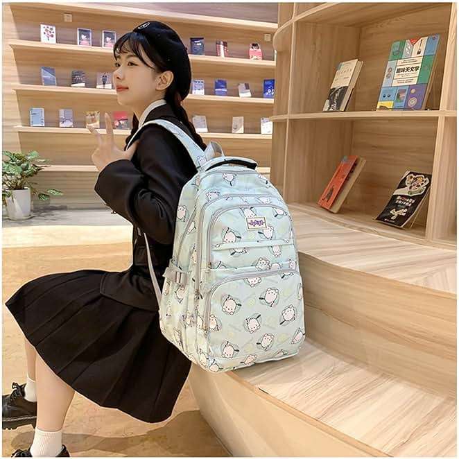 Roffatide Anime Pochacco All Over Print Large Capacity Casual Backpack Laptop Backpack Travel Hiking Rucksack Bike Backpack Blue - Image 2