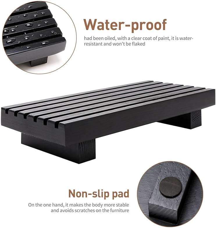 Renawe Small Black Bathroom Decor Tray for Counter Dish Soap Holder Wooden Pedestal Stand for Kitchen Sink Soap Dispenser Wood Risers Kitchen Accessories Countertop Vanity Counter Sponge Sink Tray - Image 5