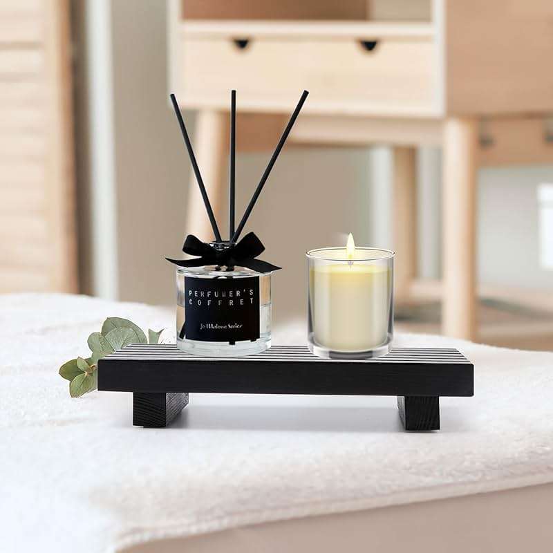 Renawe Small Black Bathroom Decor Tray for Counter Dish Soap Holder Wooden Pedestal Stand for Kitchen Sink Soap Dispenser Wood Risers Kitchen Accessories Countertop Vanity Counter Sponge Sink Tray - Image 6