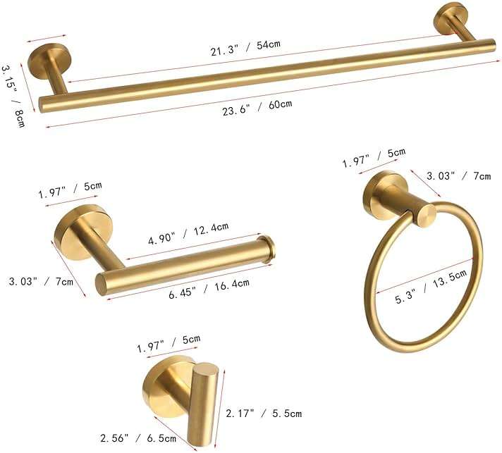 Ntipox Brushed Gold Bathroom Hardware Accessories Set 5 Piece, Stainless Steel Bath Towel Bar Set 24 Inch,Toilet Paper Holder,Towel Ring Holder,Towel Rack Set,Gold Bathroom Accessories Kit - Image 3