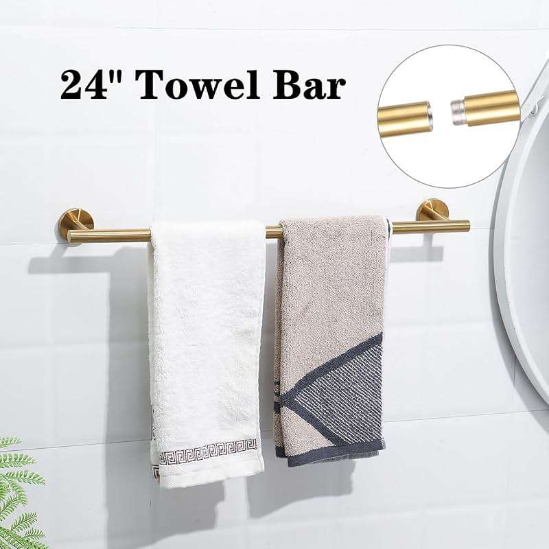 Ntipox Brushed Gold Bathroom Hardware Accessories Set 5 Piece, Stainless Steel Bath Towel Bar Set 24 Inch,Toilet Paper Holder,Towel Ring Holder,Towel Rack Set,Gold Bathroom Accessories Kit - Image 4