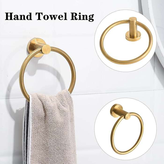 Ntipox Brushed Gold Bathroom Hardware Accessories Set 5 Piece, Stainless Steel Bath Towel Bar Set 24 Inch,Toilet Paper Holder,Towel Ring Holder,Towel Rack Set,Gold Bathroom Accessories Kit - Image 5