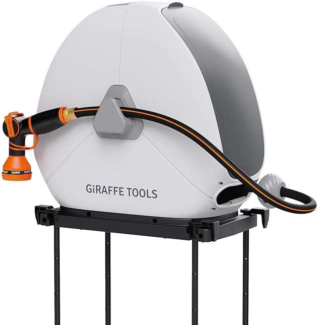 Giraffe Tools Retractable Heavy Duty Hose Reel, 1/2" x 82FT Automatic Rewind Garden Hose Reel with 360° Swivel Base, Ground Mounted for Lawn, Patio, Concrete Floor & Yard Watering - Image 1