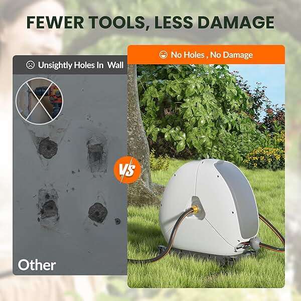 Giraffe Tools Retractable Heavy Duty Hose Reel, 1/2" x 82FT Automatic Rewind Garden Hose Reel with 360° Swivel Base, Ground Mounted for Lawn, Patio, Concrete Floor & Yard Watering - Image 3