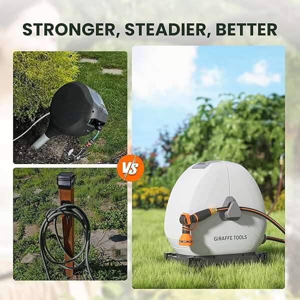 Giraffe Tools Retractable Heavy Duty Hose Reel, 1/2" x 82FT Automatic Rewind Garden Hose Reel with 360° Swivel Base, Ground Mounted for Lawn, Patio, Concrete Floor & Yard Watering - Image 4