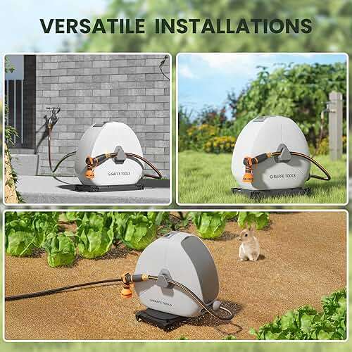 Giraffe Tools Retractable Heavy Duty Hose Reel, 1/2" x 82FT Automatic Rewind Garden Hose Reel with 360° Swivel Base, Ground Mounted for Lawn, Patio, Concrete Floor & Yard Watering - Image 8