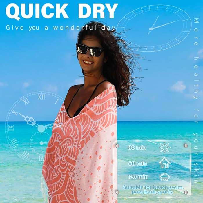 Widdonen Thin Turkish Beach Towel Lightweight Quick Dry Absorbent Cotton Bathroom Bath Pool Swim Towels Extra Large Oversized Sand Free Beach Accessories Essentials Cloud Gifts for Adult - Image 5