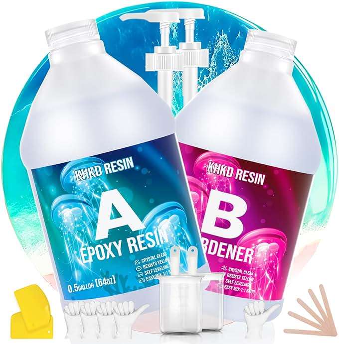 Resin Epoxy, KHKD RESIN 1 Gallon Epoxy Resin Kit- 2 Part Crystal Clear Resina Epoxica - High Gloss Odorless, UV & Impact Resistance Food Grade Epoxy Perfect for DIY Crafts, Jewelry, Art Coating - Image 1