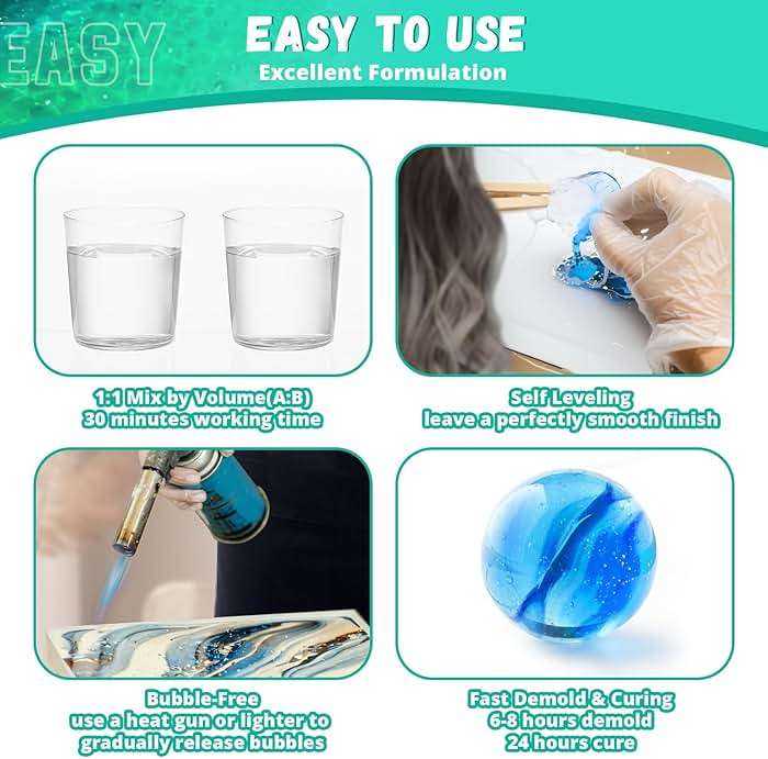 Resin Epoxy, KHKD RESIN 1 Gallon Epoxy Resin Kit- 2 Part Crystal Clear Resina Epoxica - High Gloss Odorless, UV & Impact Resistance Food Grade Epoxy Perfect for DIY Crafts, Jewelry, Art Coating - Image 2
