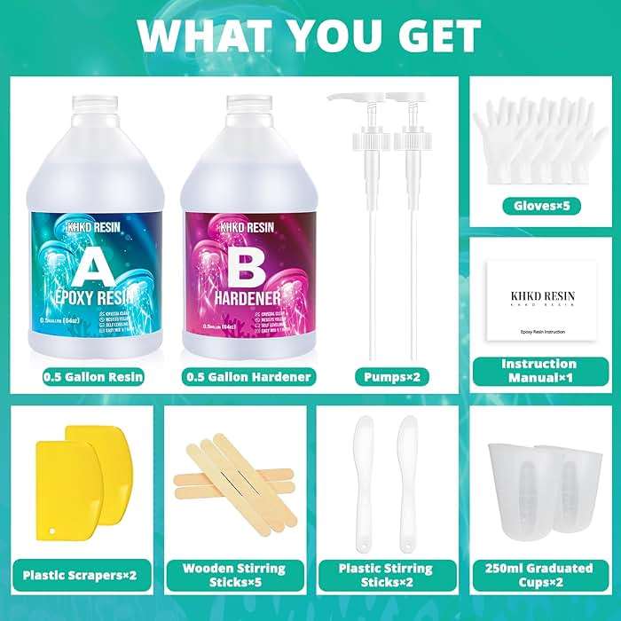 Resin Epoxy, KHKD RESIN 1 Gallon Epoxy Resin Kit- 2 Part Crystal Clear Resina Epoxica - High Gloss Odorless, UV & Impact Resistance Food Grade Epoxy Perfect for DIY Crafts, Jewelry, Art Coating - Image 3