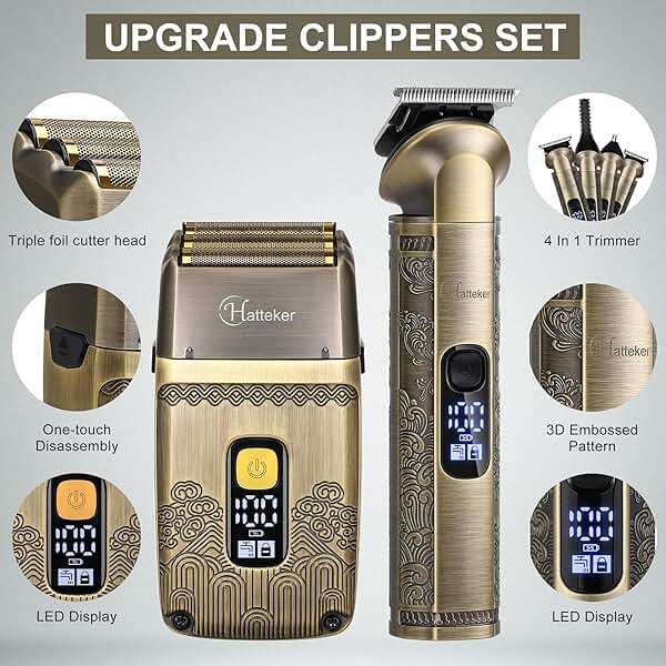 Hatteker Professional Hair Clipper Electric Razor Foil Shavers for Men Body Nose Ear Hair Grooming Kit with Triple Blades Cordless Waterproof - Image 3