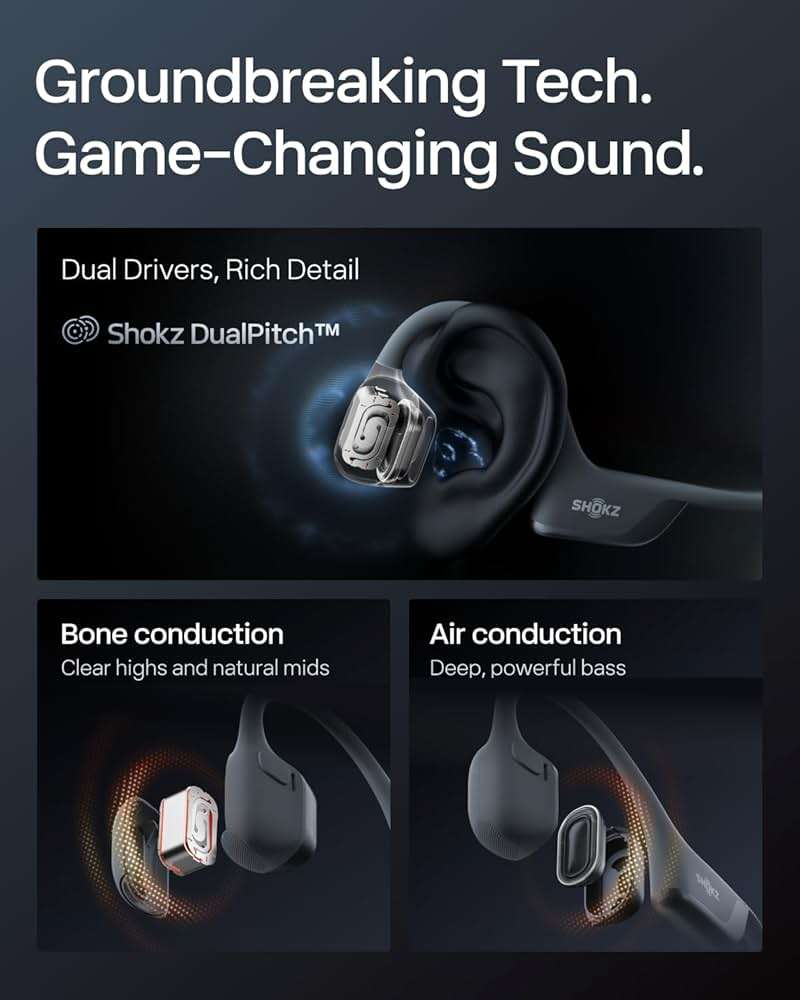 SHOKZ New OpenRun Pro 2- Bone Conduction Headphones, Open-Ear Bluetooth Wireless Sport Earphones for Running, Workouts - Sweat Resistant, Secure Comfortable Fit -Deep Bass, Smart Mic, Reflective Strip - Image 4