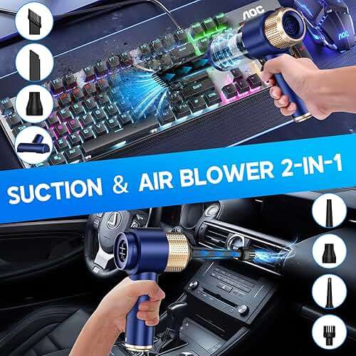 JONYJ Handheld Car Vacuum Cleaner, 16000PA Hand Held Vacuum Portable Cordless, 2 in 1 Air Duster and Vacuum Cleaner with LED Light, Multi-Nozzles, 120W High Power Mini Vacuum for Home, Pet, Office - Image 3