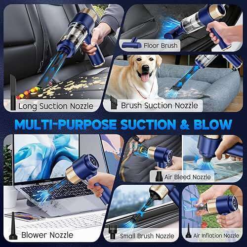 JONYJ Handheld Car Vacuum Cleaner, 16000PA Hand Held Vacuum Portable Cordless, 2 in 1 Air Duster and Vacuum Cleaner with LED Light, Multi-Nozzles, 120W High Power Mini Vacuum for Home, Pet, Office - Image 7