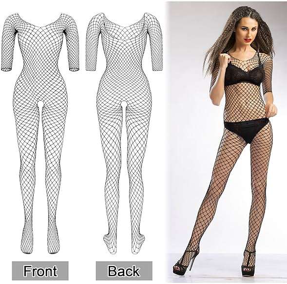 BOARDFEB 3 Packs Women Fishnet Bodysuits Mesh BodyStocking Fishnet Lingerie Long Sleeve Bodysuits One Piece Jumpsuit - Image 3