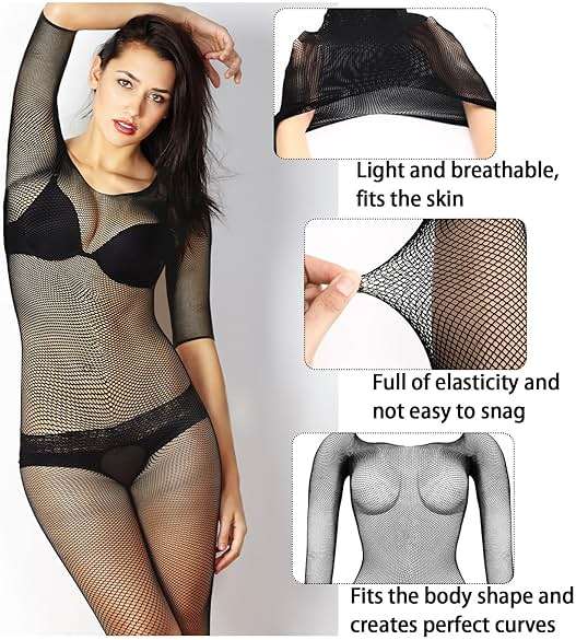 BOARDFEB 3 Packs Women Fishnet Bodysuits Mesh BodyStocking Fishnet Lingerie Long Sleeve Bodysuits One Piece Jumpsuit - Image 4