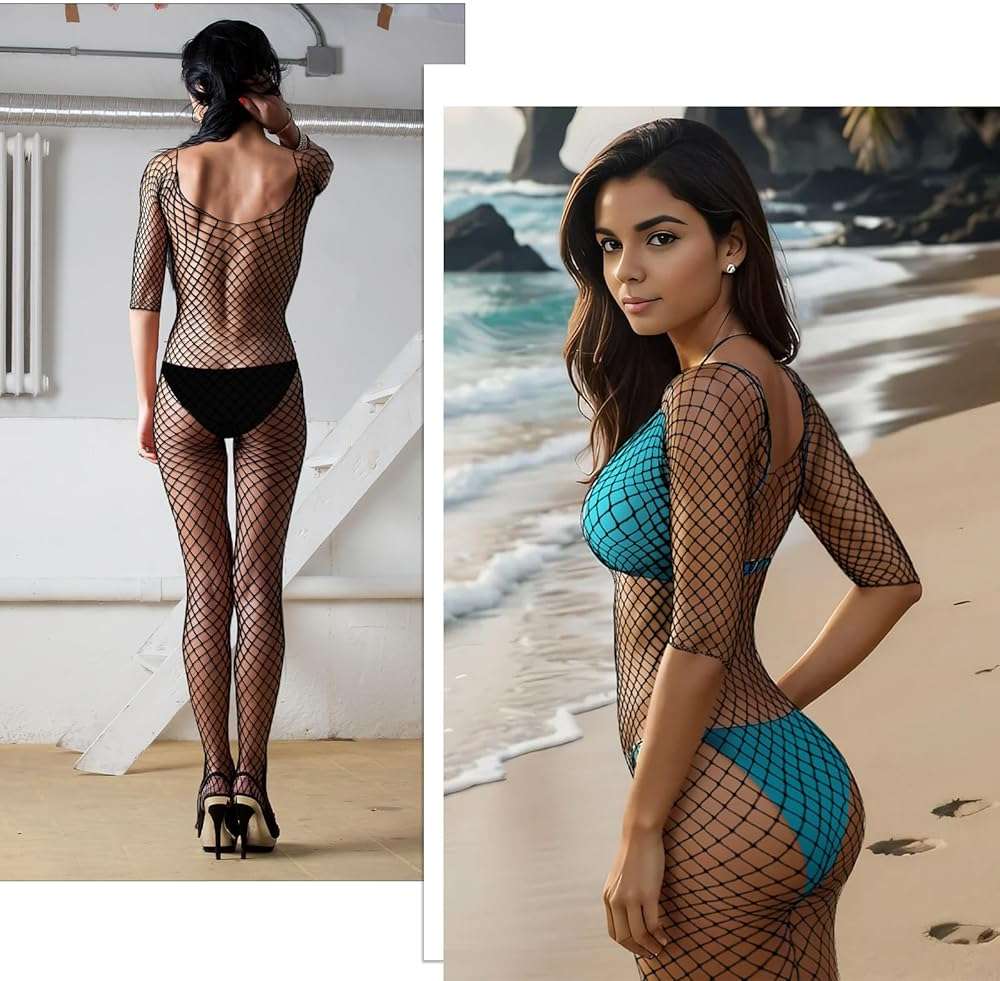 BOARDFEB 3 Packs Women Fishnet Bodysuits Mesh BodyStocking Fishnet Lingerie Long Sleeve Bodysuits One Piece Jumpsuit - Image 5