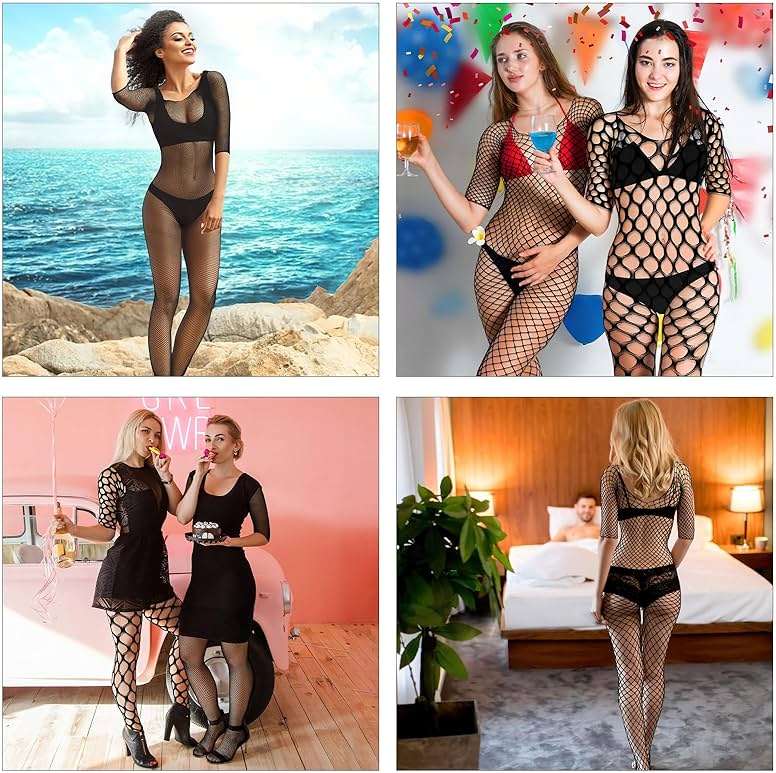 BOARDFEB 3 Packs Women Fishnet Bodysuits Mesh BodyStocking Fishnet Lingerie Long Sleeve Bodysuits One Piece Jumpsuit - Image 7