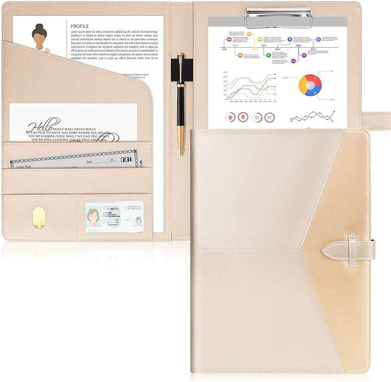 Toplive Executive Resume Padfolio Folder Business Portfolio Interview Presentation Legal Writing Pad Organizer with Card Holder Document Sleeve for Men Women, Gold - Image 1