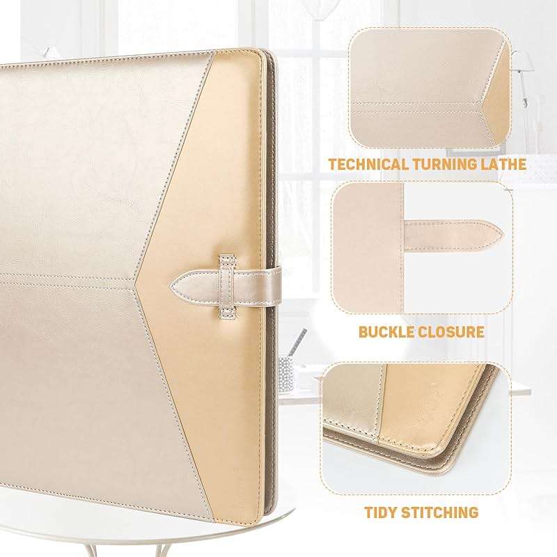 Toplive Executive Resume Padfolio Folder Business Portfolio Interview Presentation Legal Writing Pad Organizer with Card Holder Document Sleeve for Men Women, Gold - Image 5