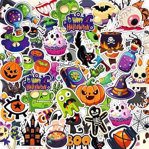 Halloween Party Favors - 100 PCS Pumpkin Bat Spider Stickers,Kids Halloween Games Treats Crafts Gifts Party Supplies Decorations - Image 1