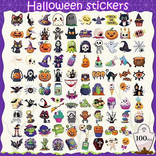 Halloween Party Favors - 100 PCS Pumpkin Bat Spider Stickers,Kids Halloween Games Treats Crafts Gifts Party Supplies Decorations - Image 3