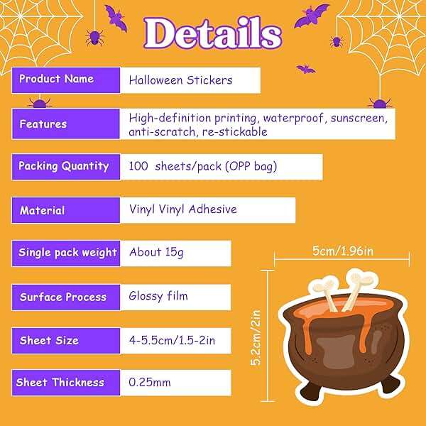 Halloween Party Favors - 100 PCS Pumpkin Bat Spider Stickers,Kids Halloween Games Treats Crafts Gifts Party Supplies Decorations - Image 6