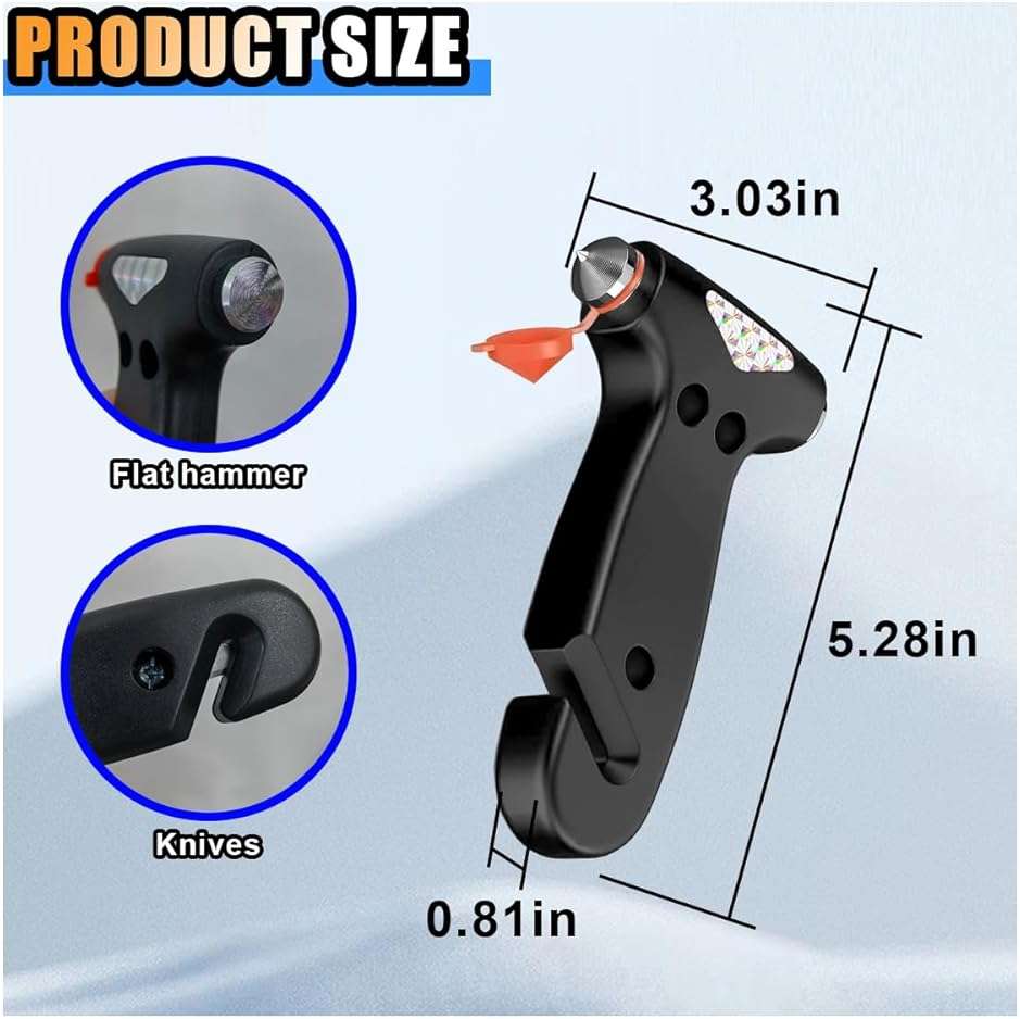 Car Safety Hammer, 3-in-1 Car Emergency Escape Tool with Window Breaker & Seat Belt Cutter, Car Emergency Kit Gadgets for Car, Office, Home (Black, 1pcs) - Image 2