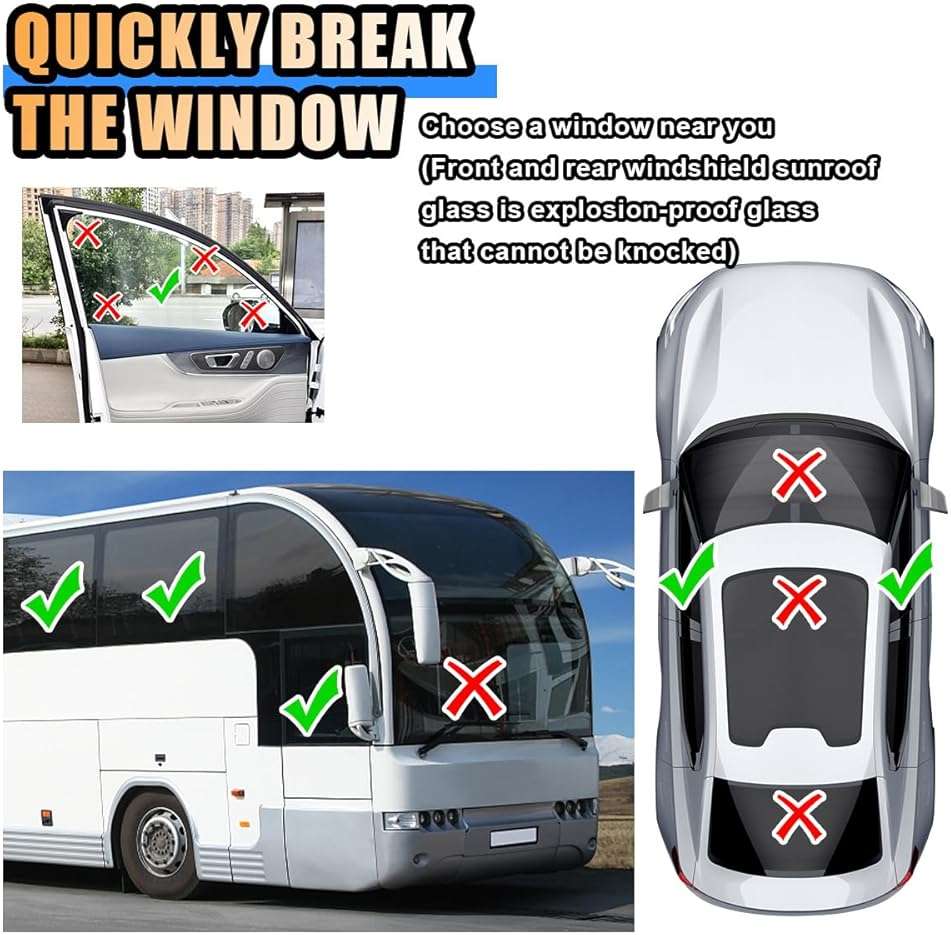 Car Safety Hammer, 3-in-1 Car Emergency Escape Tool with Window Breaker & Seat Belt Cutter, Car Emergency Kit Gadgets for Car, Office, Home (Black, 1pcs) - Image 4