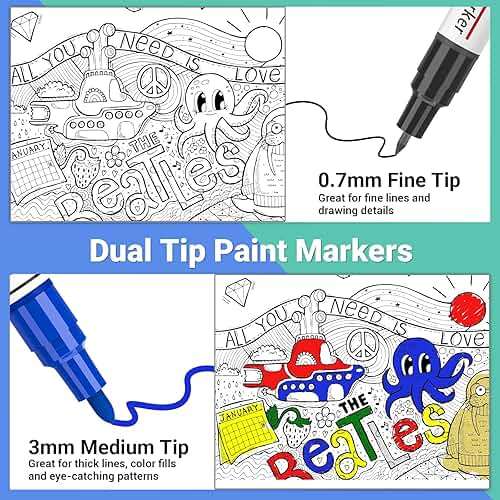 ANYUKE Oil Based Paint Markers, 8 Colors Dual Tip Paint Pens Paint Markers(0.7mm & 3mm), Waterproof Paint Pen for Rock Painting, Metal Wood Glass Stone Canvas Mugs Fabric Plastic - Image 3