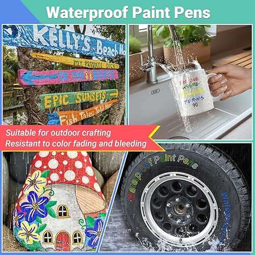 ANYUKE Oil Based Paint Markers, 8 Colors Dual Tip Paint Pens Paint Markers(0.7mm & 3mm), Waterproof Paint Pen for Rock Painting, Metal Wood Glass Stone Canvas Mugs Fabric Plastic - Image 5